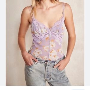 NEW Free people purple lavender floral lace sheer bodysuit